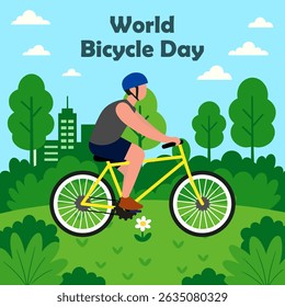 Celebrating World Bicycle Day Man Cycling in a Park
