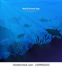 Celebrating world oceans day background. Deep sea background vector illustration