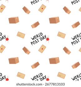Celebrating World Post Day with themed illustrations of letters and packages