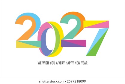 Celebrating the year 2027, the number in various color. Below the word in gray we wish you a very happy new year.