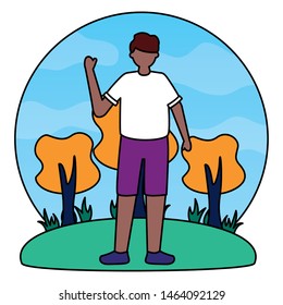 celebrating young man in the outdoors vector illustration