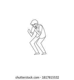Celebrating young man in outline style design isolated on white background. Vector illustration of happy people
