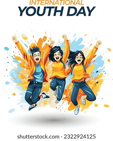 Celebrating youth day, international youth day vector, students are smiling