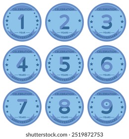 Celebration 1 to 9 Years Anniversary - Blue Seals in Circular Shape.