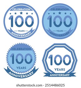 Celebration 100 Years Anniversary - Blue Seals, 4 Variations, Blue and Transparent Seals.