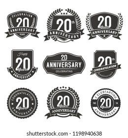 Celebration 20 years anniversary retro badge and labels vector image