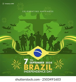 Celebration of 202nd Brazil Independence Day 2024 vector illustration. 7 De Setembro Dia Da Independencia Do Brasil 2024 Greeting. Translation : September 7th Brazil Independence Day Greeting Design. 