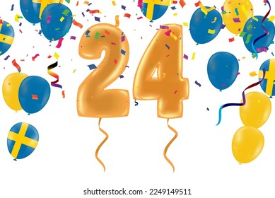  celebration 24 birthday Happy birthday, congratulations poster. Balloons numbers with sparkling confetti. Vector