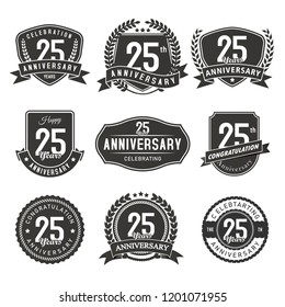Celebration 25 years anniversary retro badge and labels