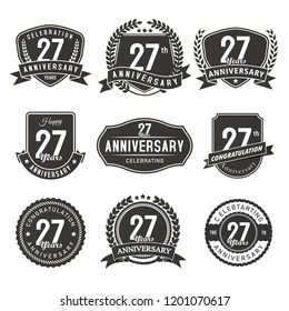 Celebration 27 years anniversary retro badge and labels