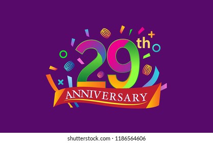 celebration 29th anniversary background with colorful ribbon and confetti. Poster or brochure template. Vector illustration.
