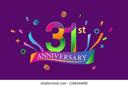celebration 31st anniversary background with colorful ribbon and confetti. Poster or brochure template. Vector illustration.
