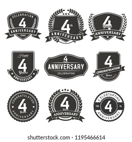 Celebration 4 years anniversary retro badge and labels silhouette vector image