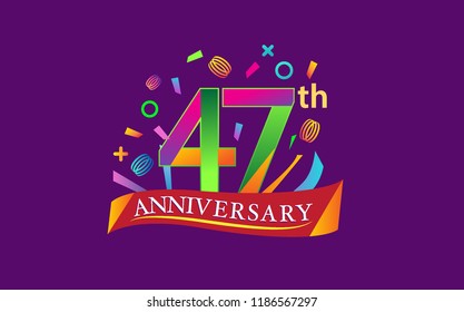 celebration 47th anniversary background with colorful ribbon and confetti. Poster or brochure template. Vector illustration.