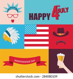 celebration of 4th of July. hipster characters