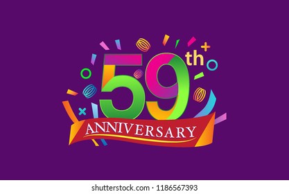 celebration 59th anniversary background with colorful ribbon and confetti. Poster or brochure template. Vector illustration.