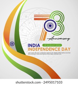 Celebración del 78º Día de la Independencia de la India 15 de agosto de 2024 Saludo Plantilla. Antecedentes del 78° aniversario de Bharat Ganarajya 2024 con el logo 78 y la bandera de la India Riddon. Ilustración vectorial