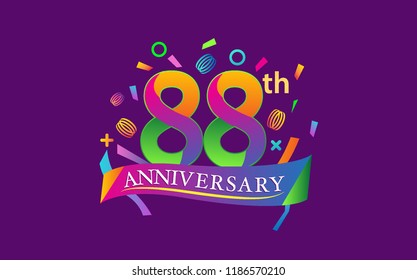 celebration 88th anniversary background with colorful ribbon and confetti. Poster or brochure template. Vector illustration.