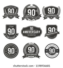 Celebration 90 years anniversary retro badge and labels vector image