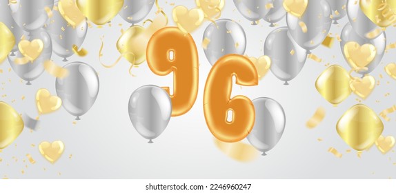  celebration 96 birthday Happy birthday, congratulations poster. Balloons numbers with sparkling confetti. Vector