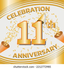 Celebration Anniversary 11 Years with Golden Confetti