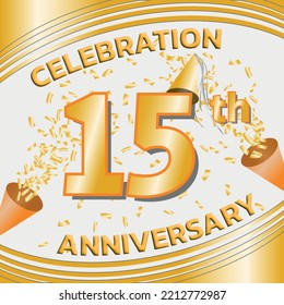 Celebration Anniversary 15 Years with Golden Confetti