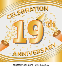 Celebration Anniversary 19 Years with Golden Confetti