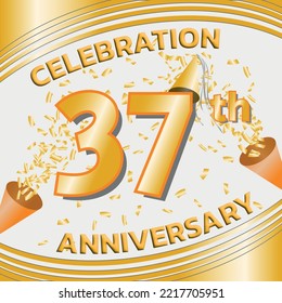 Celebration Anniversary 37 Years with Golden Confetti