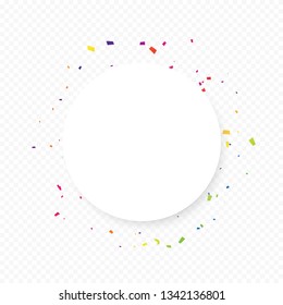 Celebration Anniversary Background With Colorful Confetti And Circle Frame. Happy Birthday & Party. Vector Illustration