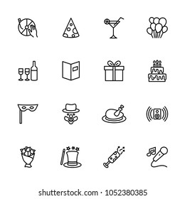 Celebration, anniversary or birth day party line icon set. Editable stroke vector, isolated at white background. 