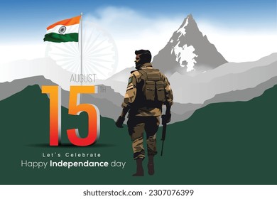 celebration of August 15th Independence day banner with  Indian army national flag vector illustration 