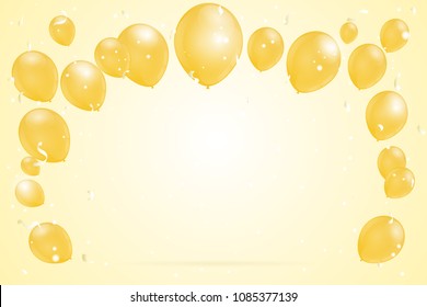 Celebration backgeound. Gold balloons floating in the air background for party and festival. Copy space for text.
