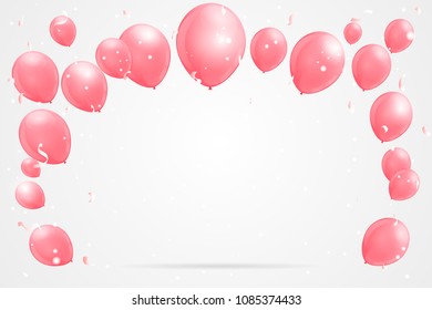 Celebration backgeound.
Pink balloons floating in the air background for party and festival. Copy space for text.