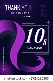 10 MIL Suscriptores agradecen sus logros. Diseño de fondo púrpura. 10 k antecedentes para el logro. antecedentes de Vertical para las redes sociales y otros.