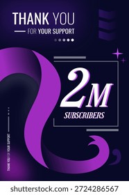 Celebración Antecedentes 2 MILLONES de Suscriptores agradecen su logro. Diseño de fondo púrpura. 2 M antecedentes para el logro. antecedentes de Vertical para las redes sociales y otros.