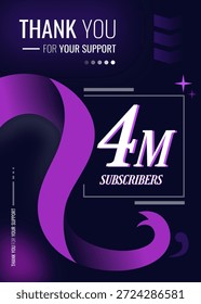 Celebración Antecedentes 4 MILLONES de Suscriptores agradecen su logro. Diseño de fondo púrpura. 4 M antecedentes para el logro. antecedentes de Vertical para las redes sociales y otros.