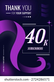 Celebración Antecedentes 40 MIL Suscriptores gracias por su logro. Diseño de fondo púrpura. 40 k antecedentes para el logro. antecedentes de Vertical para las redes sociales y otros.
