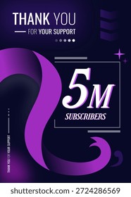 Celebración Antecedentes 5 MILLONES de Suscriptores agradecen su logro. Diseño de fondo púrpura. 5 M antecedentes para el logro. antecedentes de Vertical para las redes sociales y otros.