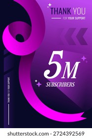 Fundo da celebração 5 MILHÕES de assinantes agradece-lhe a realização. fundo roxo do projeto para as mídias sociais. fundo do projeto vertical
