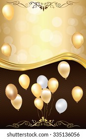 Celebration background with balloons, for any occasion: winter holidays, wedding invitations, birthday greeting card. Print colors used. Greeting card custom size. Copy space for your own text.