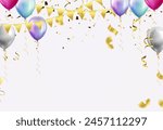 Celebration background with balloons and confetti. Vector illustration.