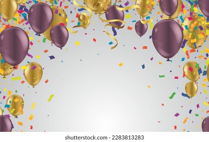 Fondo de la celebración con globos y confeti. Ilustración vectorial.