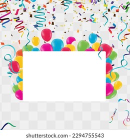 Fondo de la celebración con globos y confeti. Ilustración vectorial.
