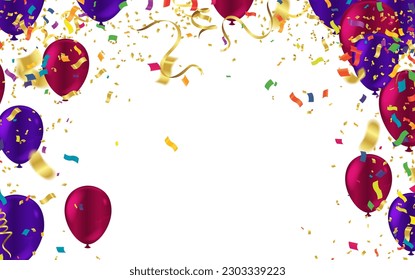 Celebration background with balloons and confetti. Vector illustration.