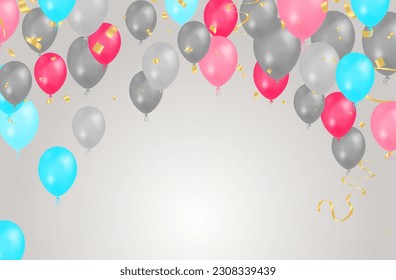 Celebration background with balloons and confetti. Vector illustration.