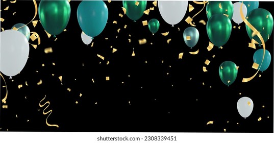 Fondo de la celebración con globos y confeti. Ilustración vectorial.