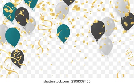 Celebration background with balloons and confetti. Vector illustration.