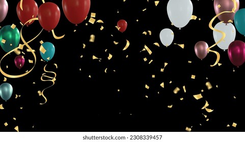 Celebration background with balloons and confetti. Vector illustration.