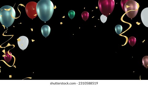 Festlicher Hintergrund mit Ballons und Konfetti. Vektorgrafik.