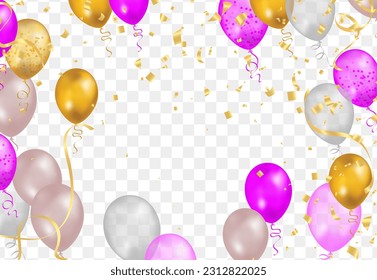 Celebration background with balloons and confetti. Vector illustration.